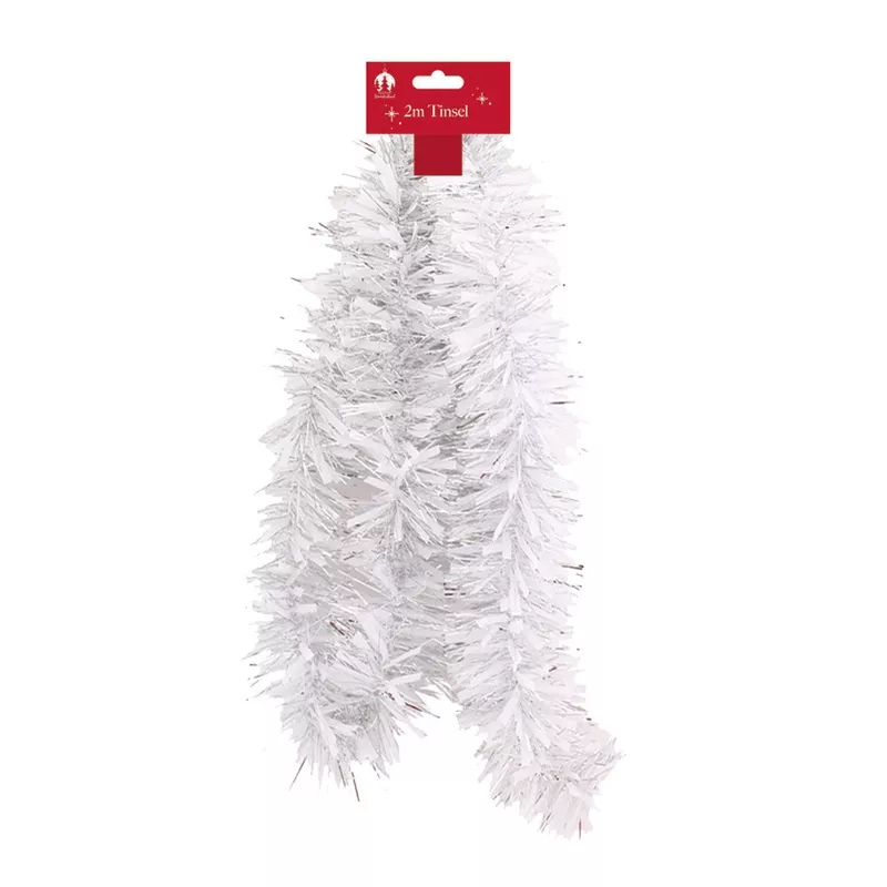 2m Christmas Chunky Tinsel – White
