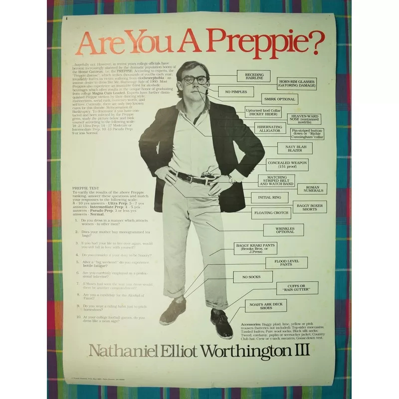"Are You A Preppie? Nathaniel Elliot Worthington III c1979 Original Poster" (SOLD)