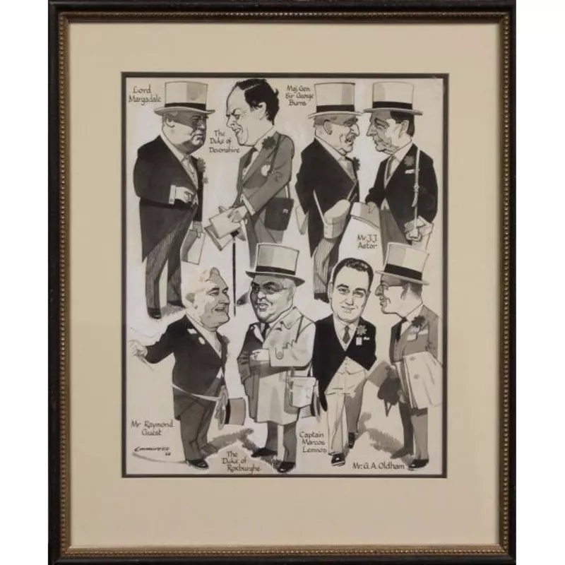 "Eight English Turf Racing Personalities" 1968 Pen & Ink Drawing (SOLD)