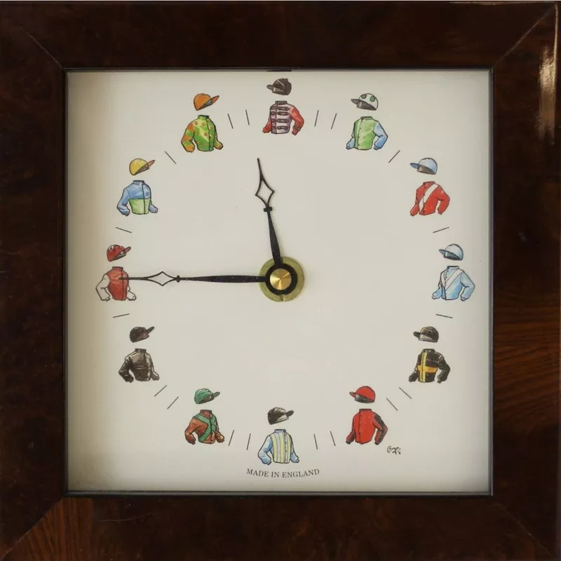 "English Jockeys w/ 12 Racing Colours Quartz Clock"