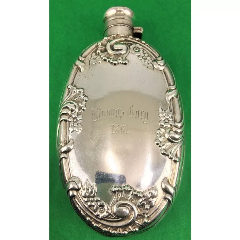 "Engraved Repouss Sterling 1891 Polo Flask" (SOLD)