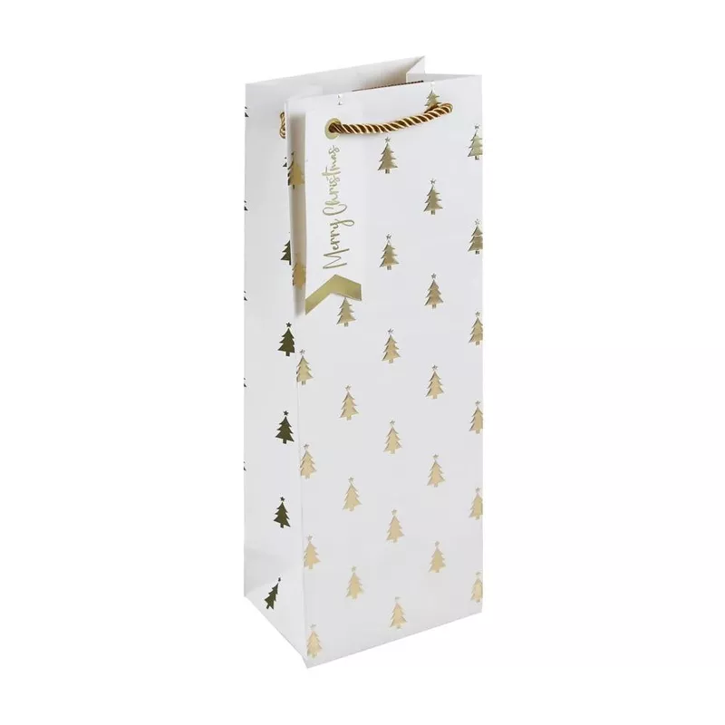 Gold Embossed Christmas Tree Bottle Gift Bag