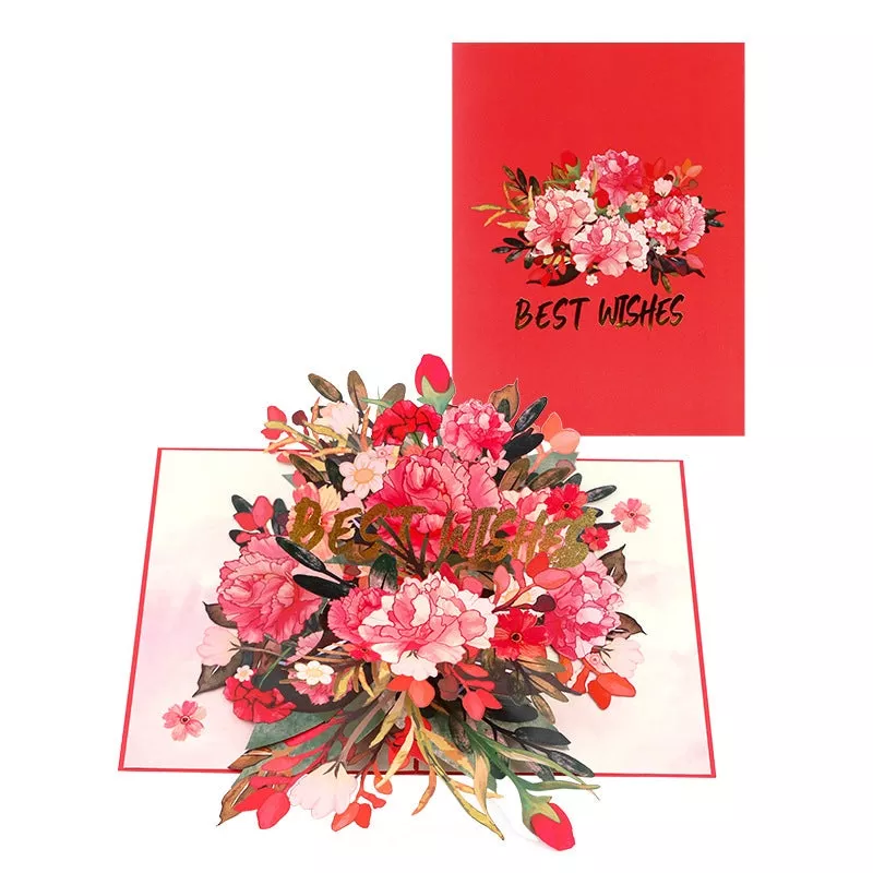 Red Carnation Delight 3D Pop Up Greeting Card